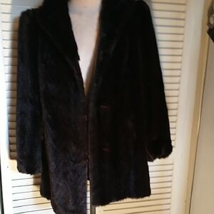 Vtg dark brown - black Dubrowsky & Perlbinder long sleeve faux fur jacket sz 8